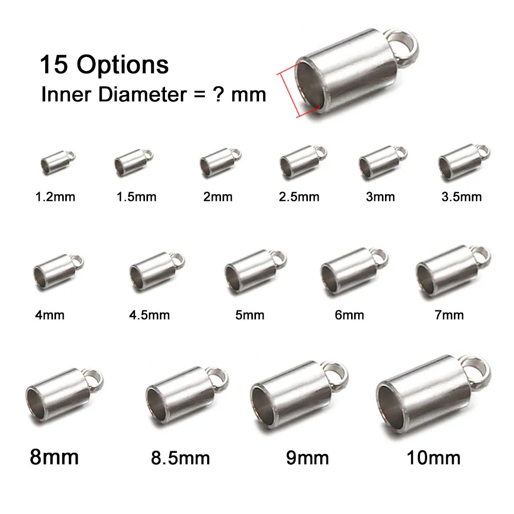 50 pezzi 15 misure catena cordino a crimpare perline in acciaio inox secchio cordino a crimpare tappi di fissaggio per gioielli fai da te accessori 259 g