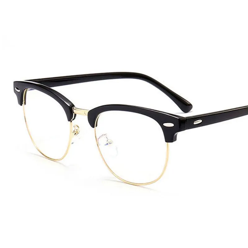 2020 Classic Rivet Half Frames Glasögon Vintage Retro Optica Eye Glasses Ram Män Kvinnor Clear Spectacle Frame Eyewear Oculos de Grau