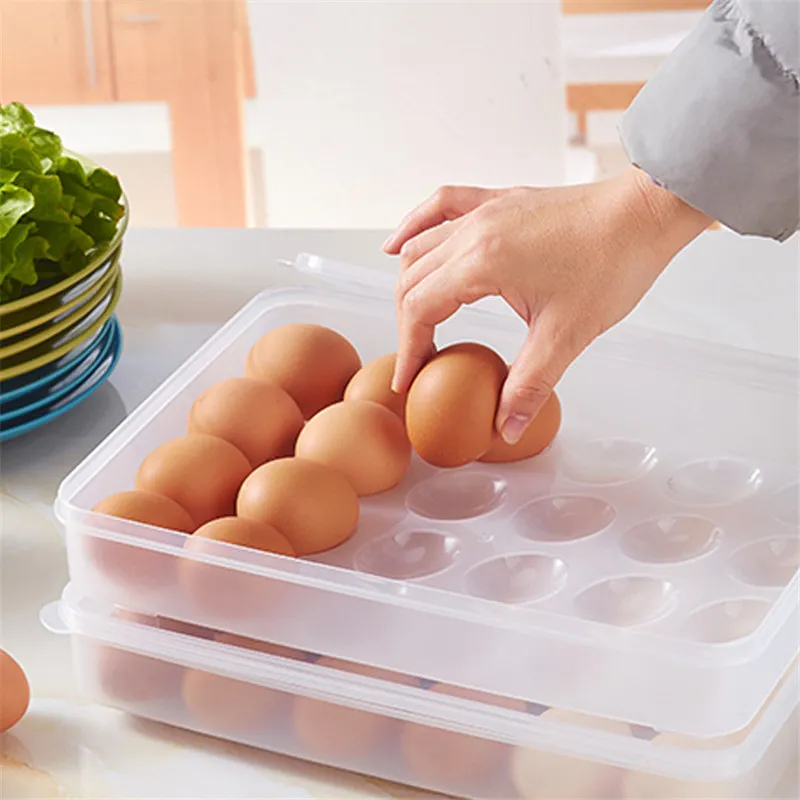 硬いプラスチックの卵収納箱の単層24のグリッド蓋の卵の箱の箱の保有者のホルダー容器の容器のディスペンサートレイのための冷蔵庫の容量