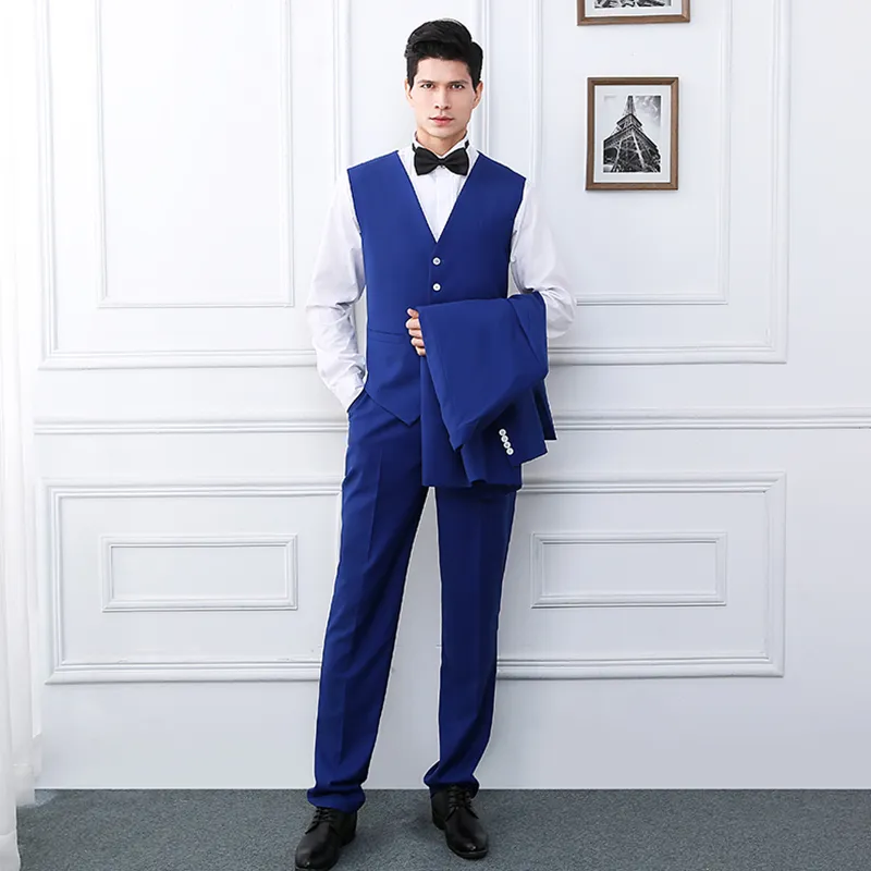 Slim Fit Deux Boutons Bleu Royal Groom Tuxedos Populaires Hommes Costumes D'affaires Formels Hommes Costumes De Dîner De Bal Sur Mesure Veste + Pantalon + Cravate + Gilet NON; 86