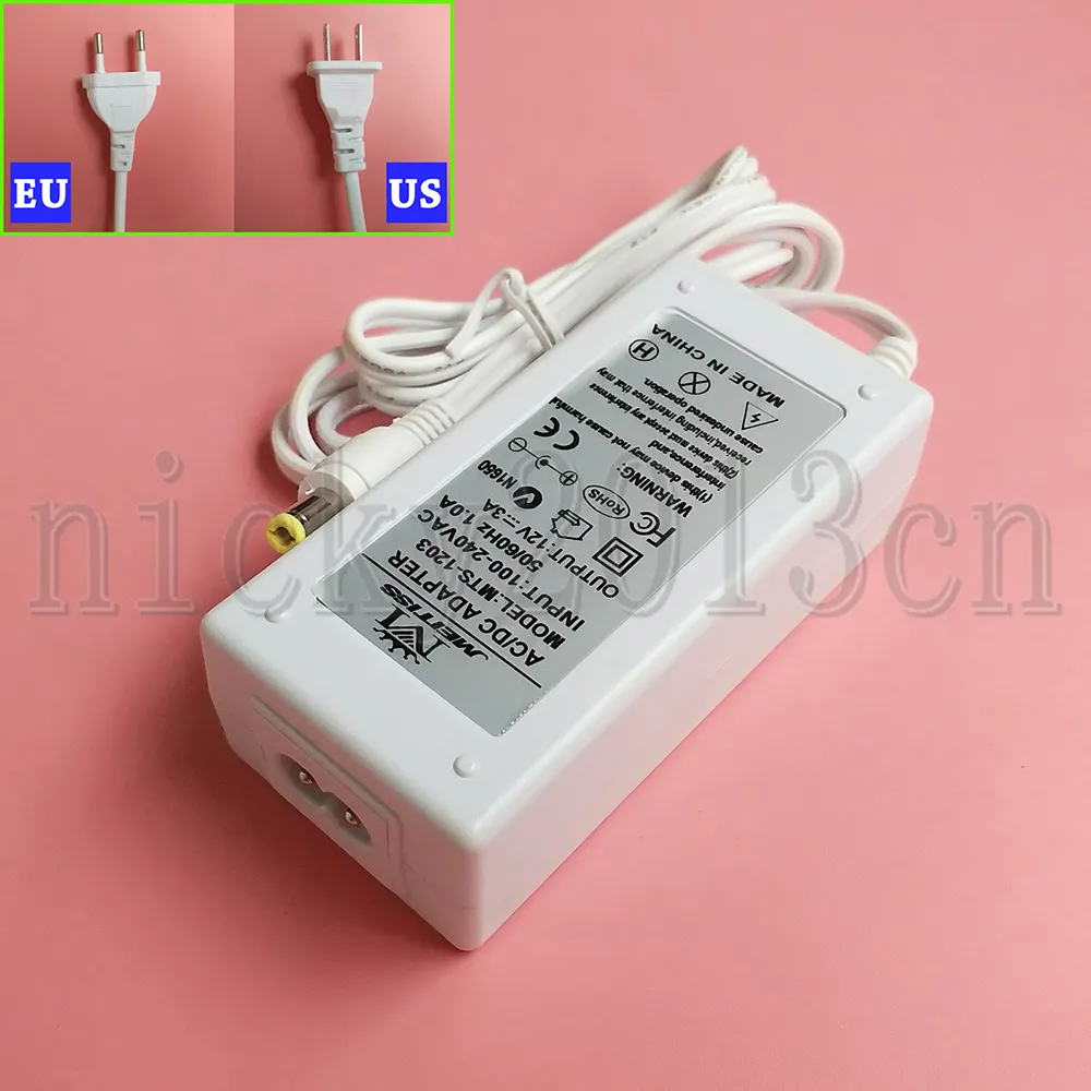 Full Power DC 12V 3A 36W Power Supply Adapter Transformer Switching LED Light Driver White Indoor Use US EU Plug Universal AC110-240V Input