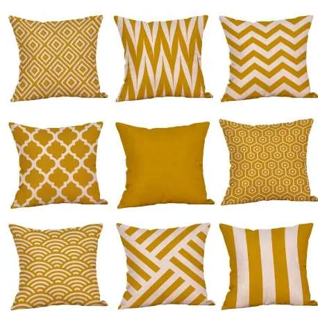 Funda cojin 45x45cm taie d'oreiller moutarde jaune automne géométrique housse de coussin canapé taies d'oreiller taie d'oreiller décorative