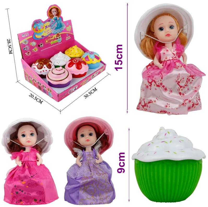 6pcs/lot Big Magical Cupcake Scented Princess Doll Reversible Cake Transform to Princess Doll Baby Dolls 15cm Height DHL