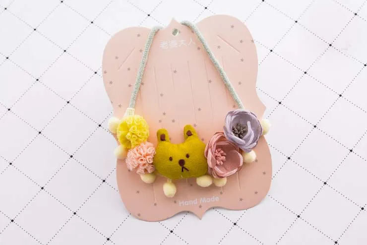 Cute Kids Girl Cartoon necklace stereo flowers Bear pompons princess accessories for girls jewelry Korean Children necklace C3549