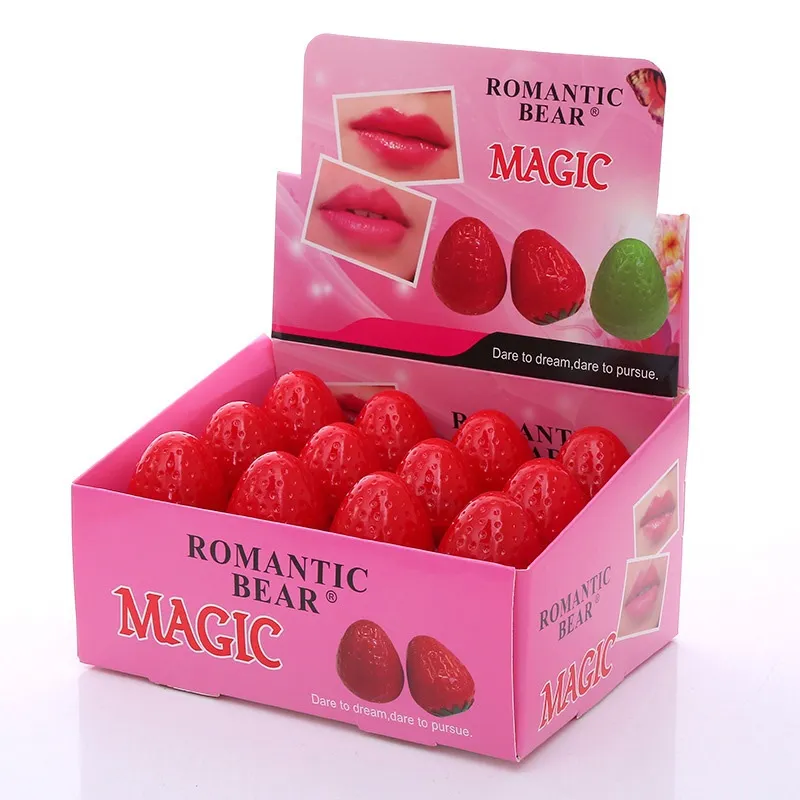 ROMANTIC BEAR Magic Strawberry Lip Balm Hidratante Chapstick Cute Ball Natural Lips Pomade Fruity Care Makeup
