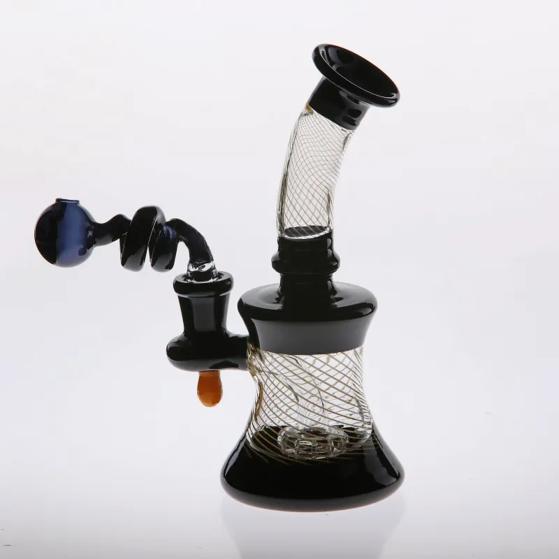 Tubi per acqua Bong a strisce dorate alti 16 cm Offerta speciale Fumatori delicati Bubbler Impianti petroliferi Bong in vetro Narghilè Perc in linea fatti a mano con ciotola