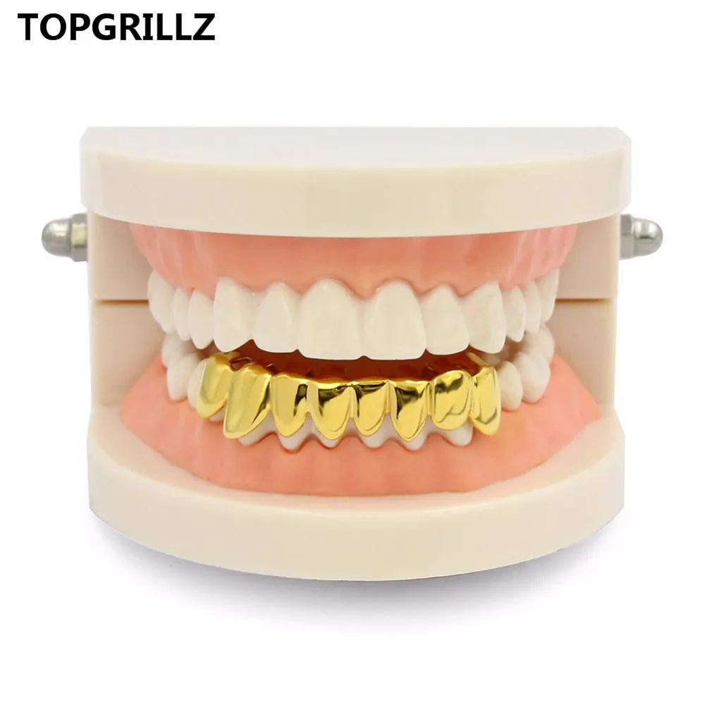 TOPGRILLZ Hip Hop Grillz GOLD COLOR PLATED DRIP STYLE Denti GRILL A forma di fondo Griglie denti Gioielli il corpo