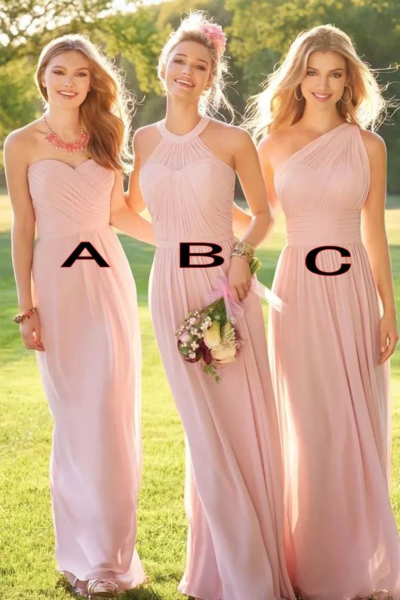 Blush Pink Long Country Style Bridesmaid Dresses Ruched One Shoulder Sweetheart Backless Maid Of The Honor Dresses HY248