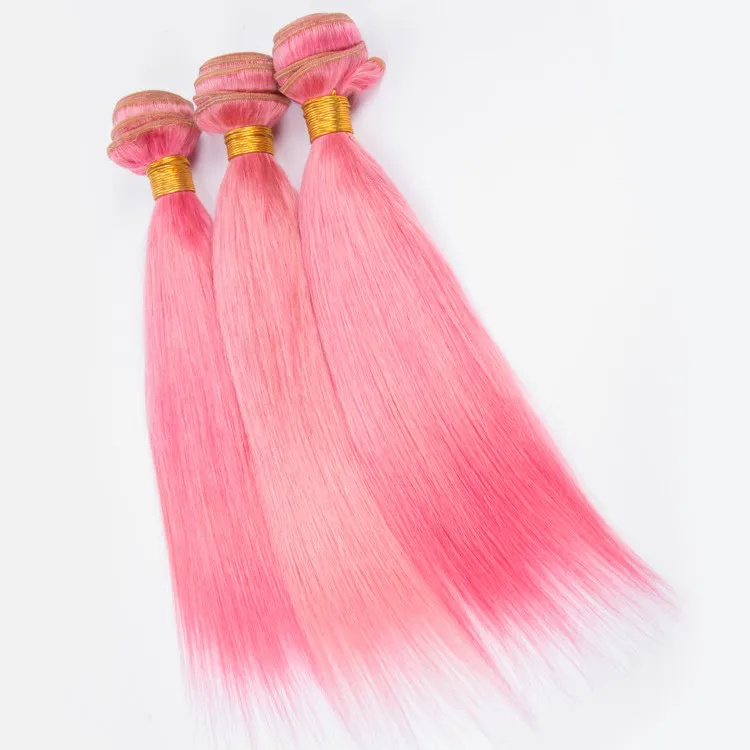 Reta de seda Brasileiro Virgem Rosa Cabelo Humano Tece Extensões Pure Pink Cor Feixes de Cabelo Humano Ofertas Tramas de Cabelo Brasileiro