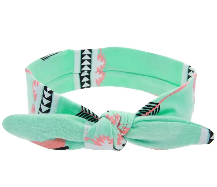 DIY Lovely Girls Bow Knot Floral Hoofdband Haarband Konijn Oor Feather Arrow Print Head Wrap Hair Band Accessoires