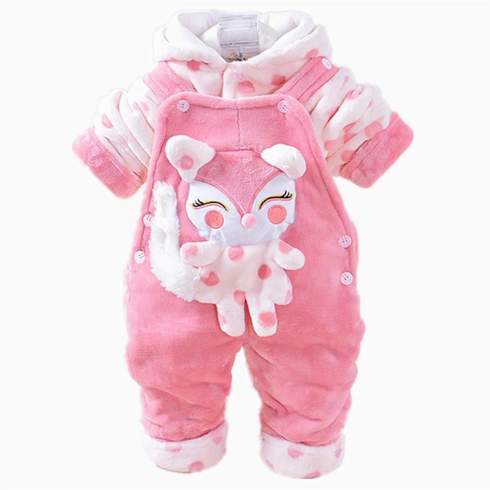 318M Baby Winter Clothing Sets 3D Animal Fox Hooded Coat Pant Jumpsuits Kids Twinset Long Sleeve Velvet Thick Newborn Clothes3921327