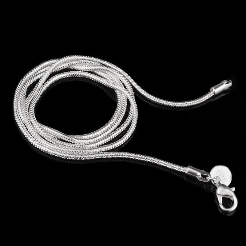 2mm Collar de Cadena de Serpiente 925 Cadenas de Moda de Plata Esterlina Collar de Joyas de DIY Accesorios Precio Barato 16 18 20 22 24 Pulgadas