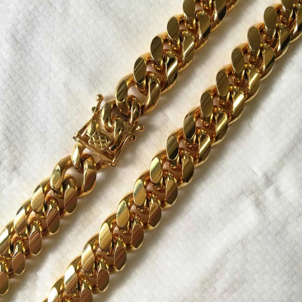 2018 Hot Sell 8mm / 10mm / 12mm / 14mm Rostfritt stål Curb Cuban Chain Necklace Boys Mens Fashion Chain Dragon Clasp Gold Rosegold Smycken