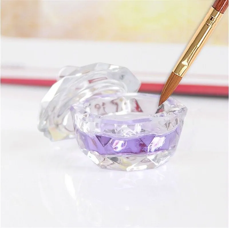 Nail Art Acrylic Crystal Glass Polish Remover Dappen Dish Bowl Cup met Cap Vloeistof Glitter Poeder Caviar Ronde Gratis schip 50pcs