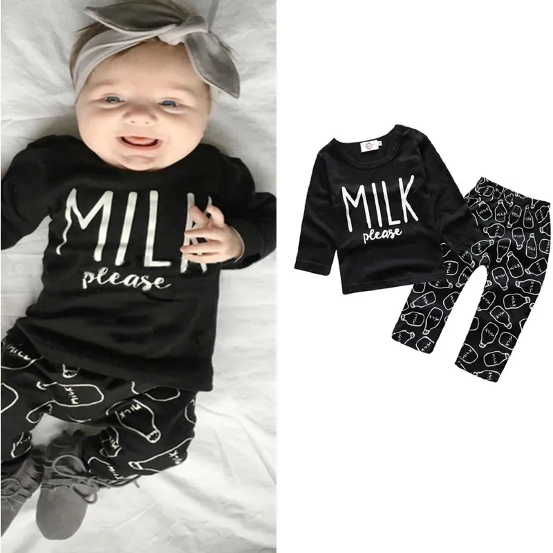 Pijama infantil Conjuntos de Roupas de Bebê Menino de Manga Comprida Primavera Outono Roupas de Inverno Conjunto Criança Carta Suits Bebê Meninas Roupas Recém-nascidas Set