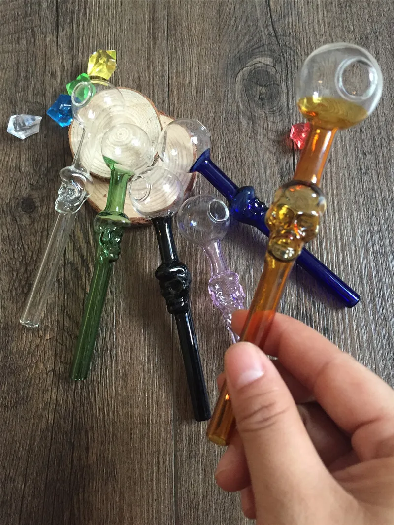 colorful glass pipe Skull Smoking Handle Pipes Straight Mini 14cm Smoking Pipes Hand Blown Recycler Best Oil Burner pipe 