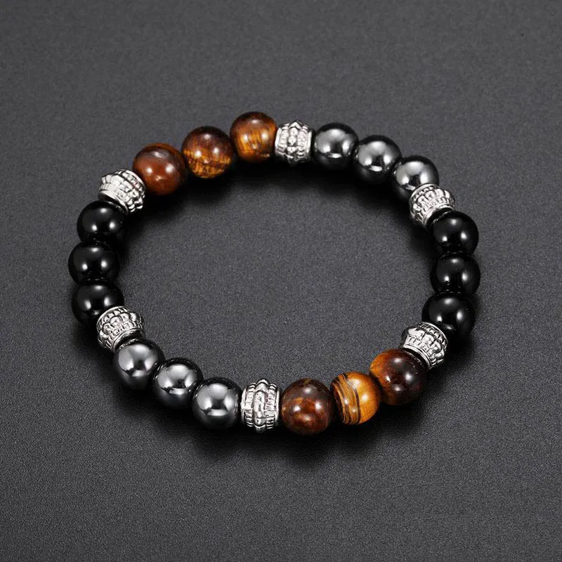 Pulseras de piedra Natural con dijes, cuentas de corona negras plateadas de alta calidad, pulseras para hombres, pulsera de cuentas para mujeres y hombres