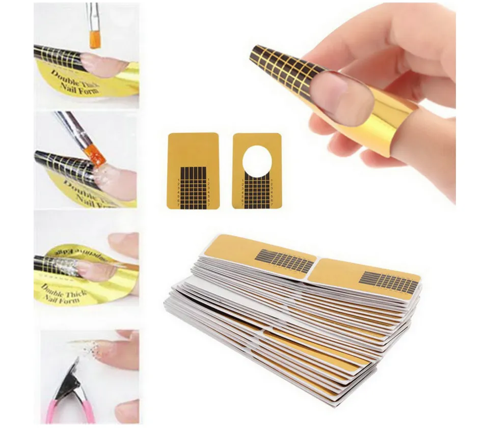 Nail Art Extension Sticker Guide Form Acrylic Professional Nail Tools Gel Golden Nail Polish Curl Art Tips Extension