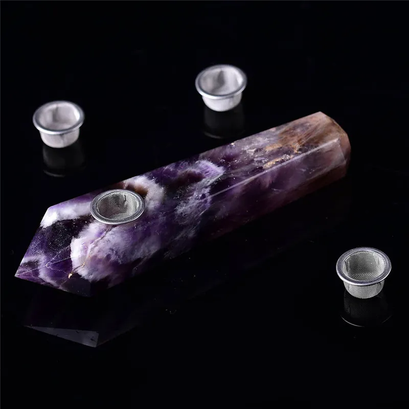 Natural Amethyst Crystal Smoking Pipe Craft Crystal Quartz Stone Wand 1 Metal Filters2381399