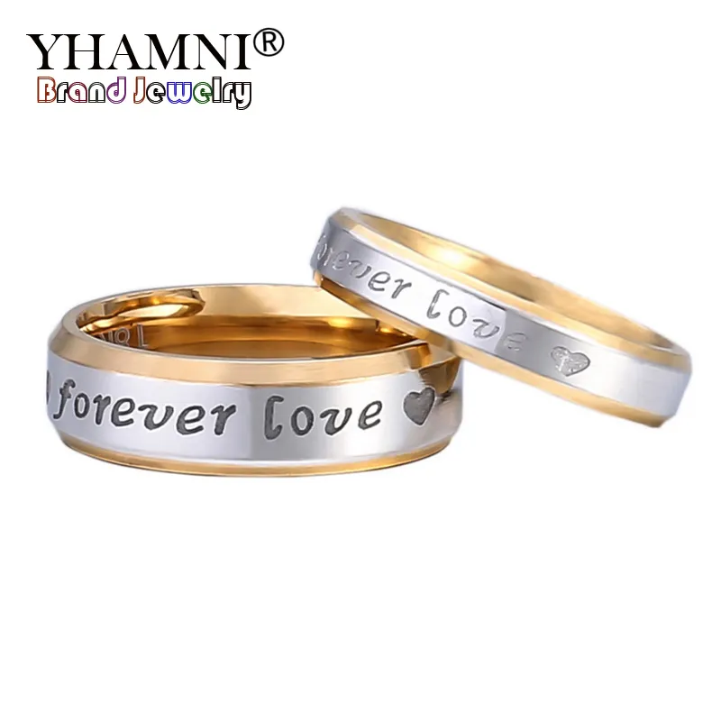 Yhamni para romantyczny pierścienie prezent dla mężczyzn i kobiet autentyczne solidne 925 srebrny złoty na zawsze miłość pierścionek zaręczynowy biżuteria R096