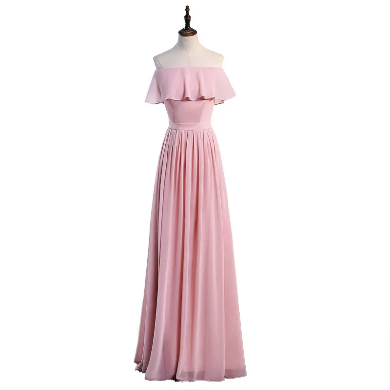 Robes de demoiselle d'honneur longues en mousseline de soie rose Blush, robe de demoiselle d'honneur bohème à lacets, longueur au sol, robes d'invitées de mariage, 2020274z