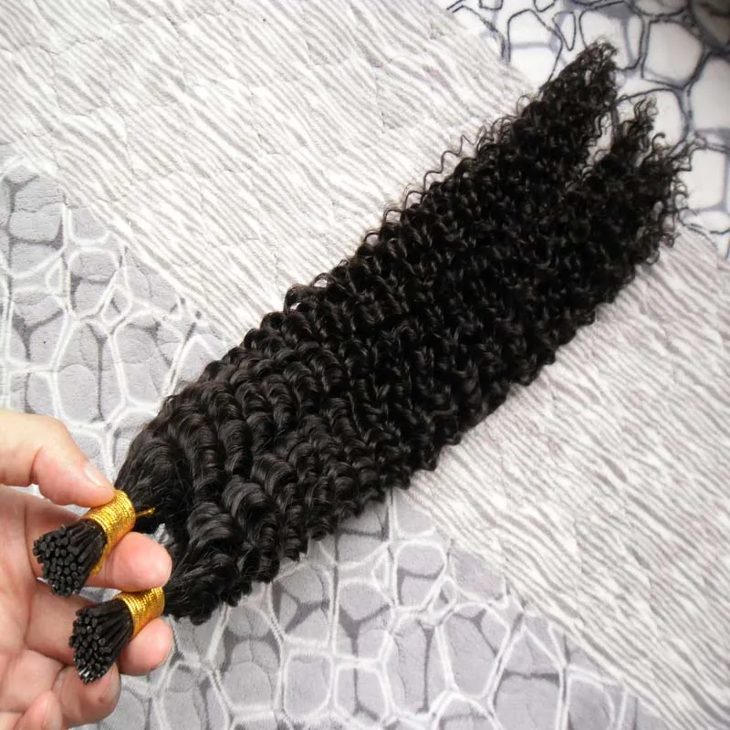 Mongolisch versaute lockige Haare Itip Prebinded Hair Extensions Non -Remy 100gstrands natürlicher schwarzer unverarbeiteter menschliches Haar1820188