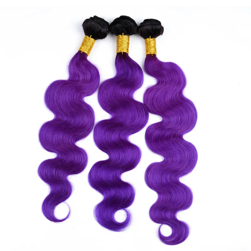 Ombre Purple Human Hair Extensions Two Tone 1b Violet Donkere Roots 3 Bundels Peruaanse Body Wave Hair Weave Inslag