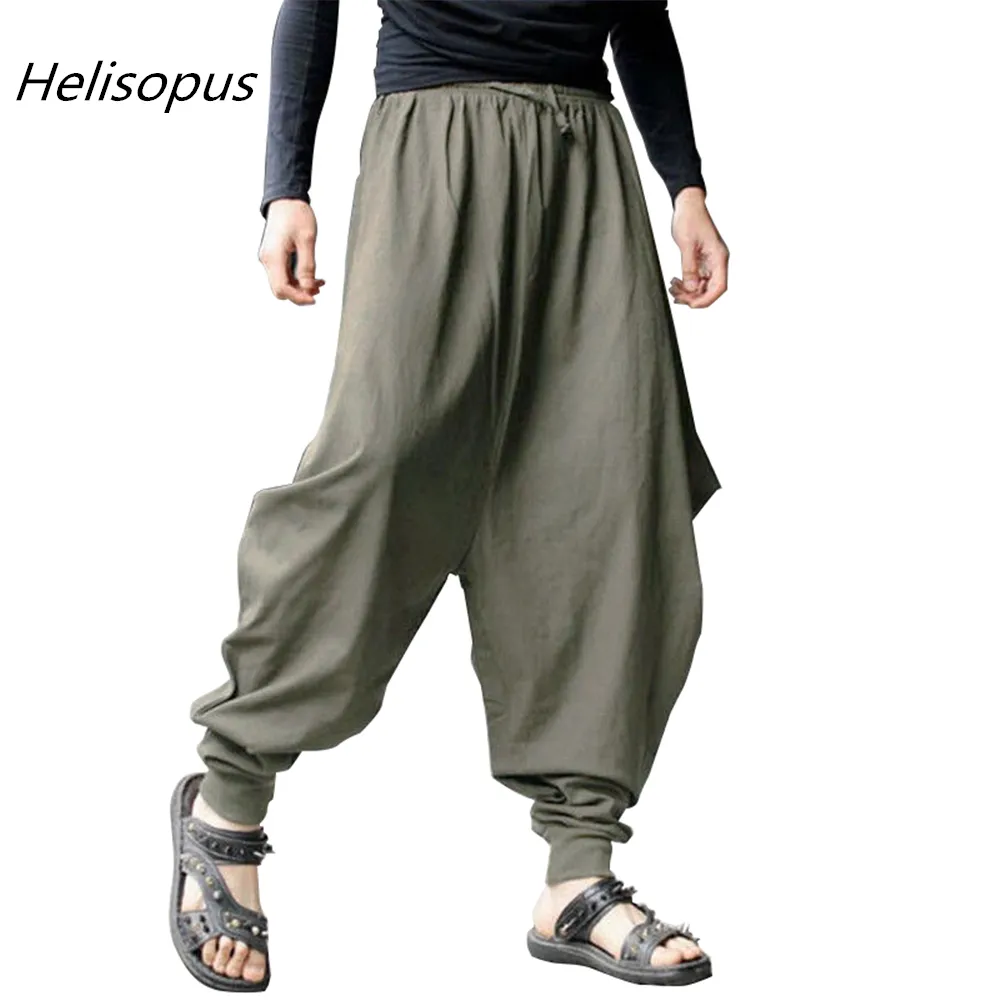 Helisopus Homme Bas Harem Pantalon Baggy Harem Pantalon Samurai Samurai Japonais Pantalon de coton