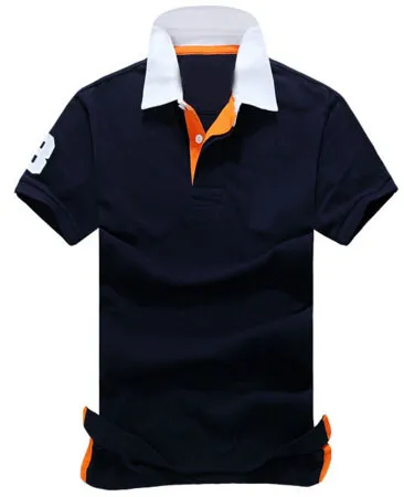 USA Men s Solid Polos Big Horse Embroidery Number 3 on Sleeve Cotton Sport Polo Shirts Business Casual T shirt Top White Navy Blue