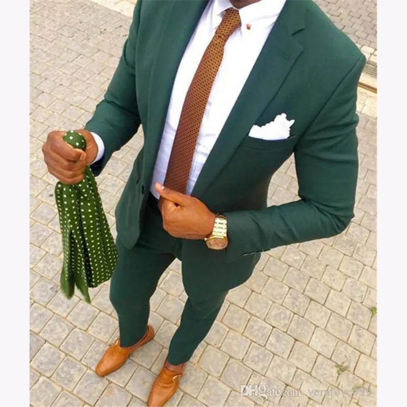 Bonito Terno Masculino Green Homens Casuais Terno Conjunto Slim Fit 2 Peça Smoking para Mens Groom Wedding Suits Custom PRM Blazer 2018