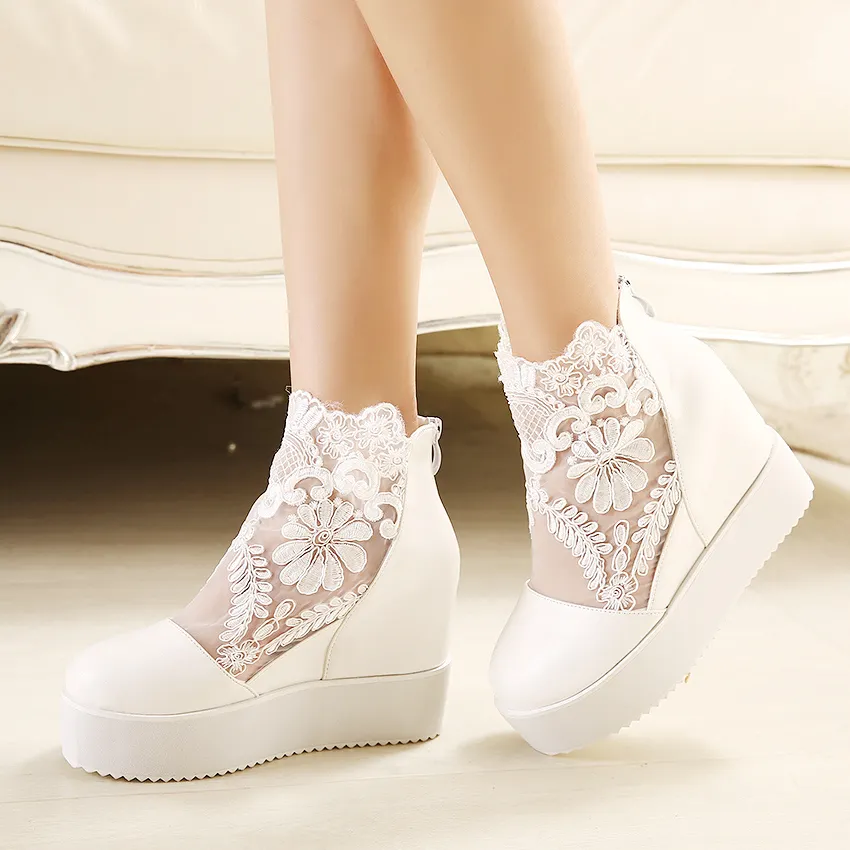 Fall Winter Lace Wedding Shoes Bridal Boots Bridal Shoes White Sheer Wedding Ankle Boots Cheap Girl Casual Shoes