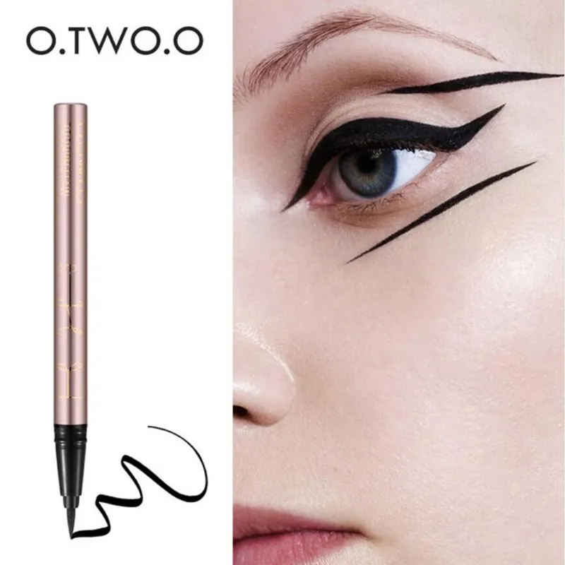 O.TWO. O Güzellik Kedi Tarzı Siyah Uzun ömürlü Su Geçirmez Sıvı Eyeliner Göz Kalemi Kalem Kalem Makyaj Kozmetik Aracı bırak gemi 12 adet / grup