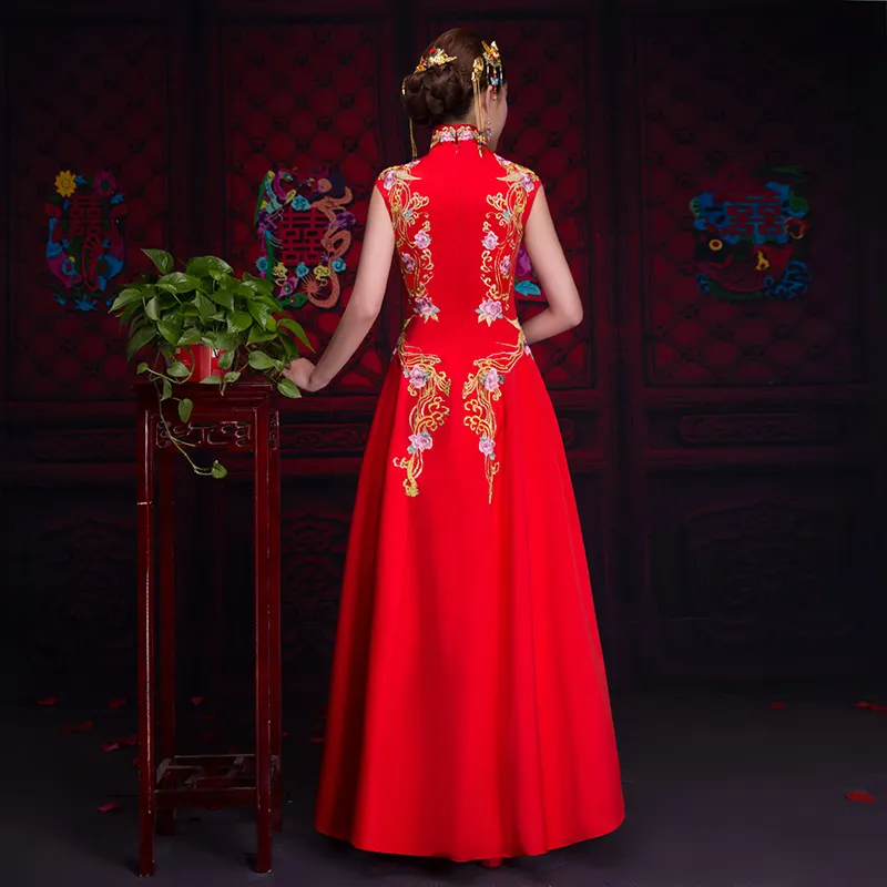 해외 중국 기모노 상해 이야기 빈티지 Cheongsam 결혼식 중국 복장 Suzhou 자수 긴 Qipao 여자 섹시한 전통 Cheongsam