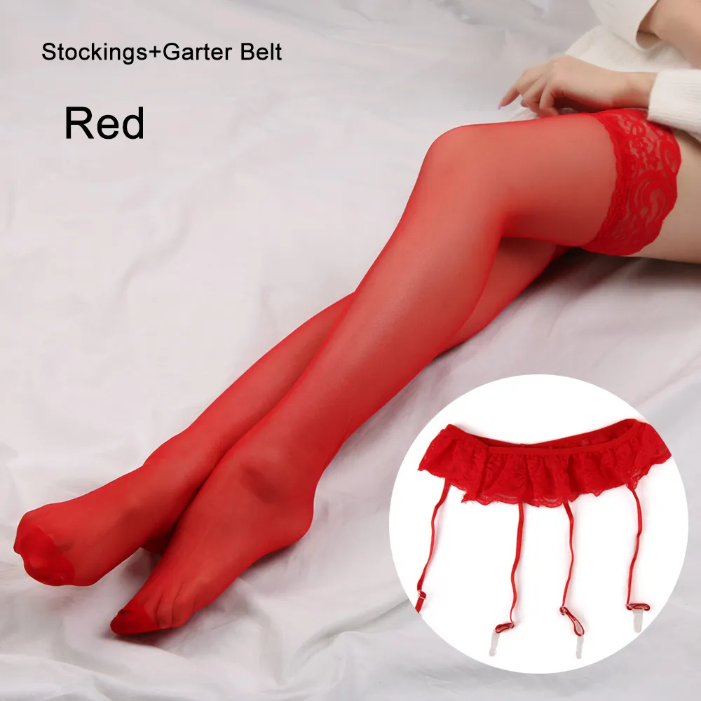 New Sexy Womens Sheer Lace Top ThighHighs Stockings Garter Belt Suspender Underwear Set BlackWhiteRed8290965