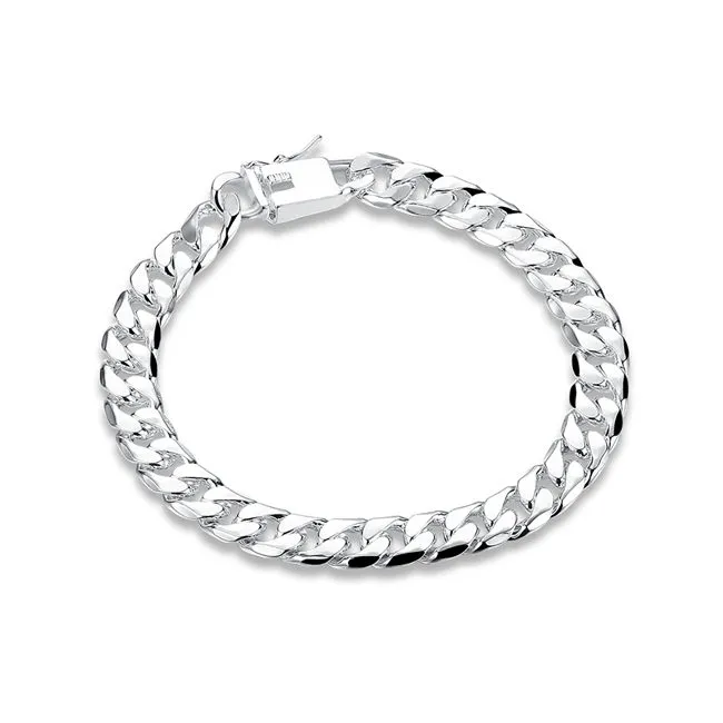 Cadena de mano de cadena lateral de 8 mm - pulsera chapada en plata esterlina con dinero masculino; Venta caliente hombres y mujeres pulsera de plata 925 SPB227