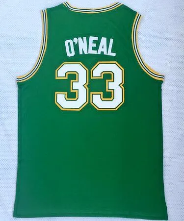 Desconto Cole High School Shaquille OundefinadoNeill 33 camisas verdes Basketball jersey camisas, 2018 novo Popular Sport Trainers Basketball wear