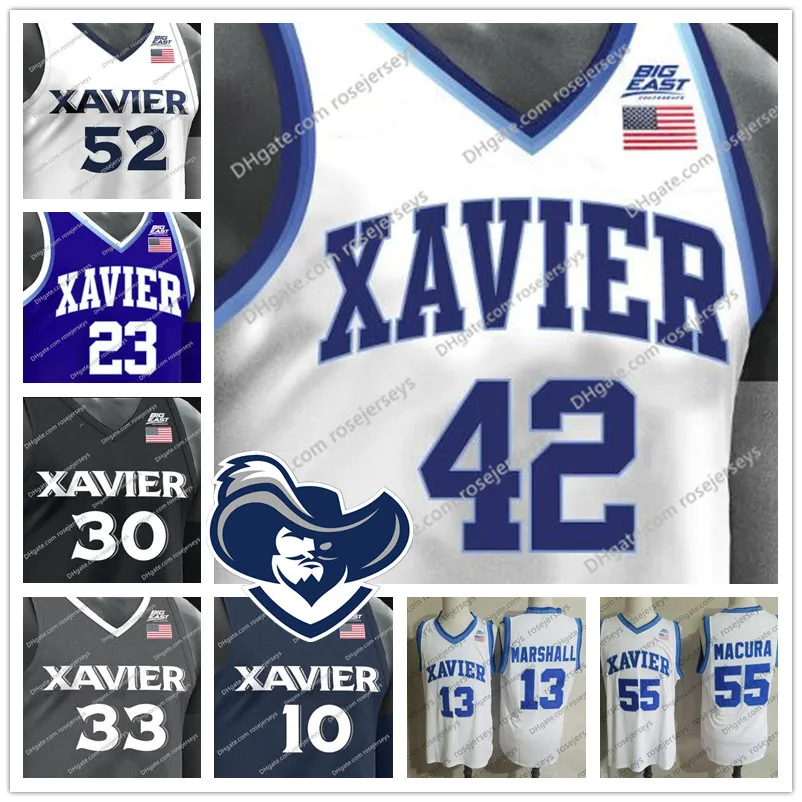 NCAA Xavier Musketeers # 2 Kyle Castlin 4 Elias Harden 32 Ryan Welage 35 Zach Hankins blanc gris marine bleu royal noir Jersey S-4XL