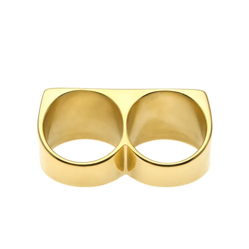 Deux doigts anneau en acier inoxydable à double bague mâle et femelle Style hip hop deux couleurs en option 9690125