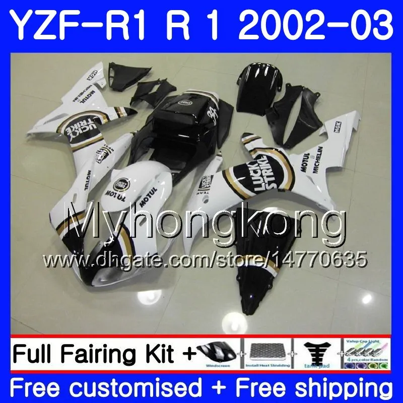 Bodys Para YAMAHA YZF R 1 YZF 1000 YZF-1000 YZFR1 02 03 Carroçaria 237HM.0 YZF R1 02 YZF1000 YZF-R1 2002 2003 Carenagem Lucky Strike Branco