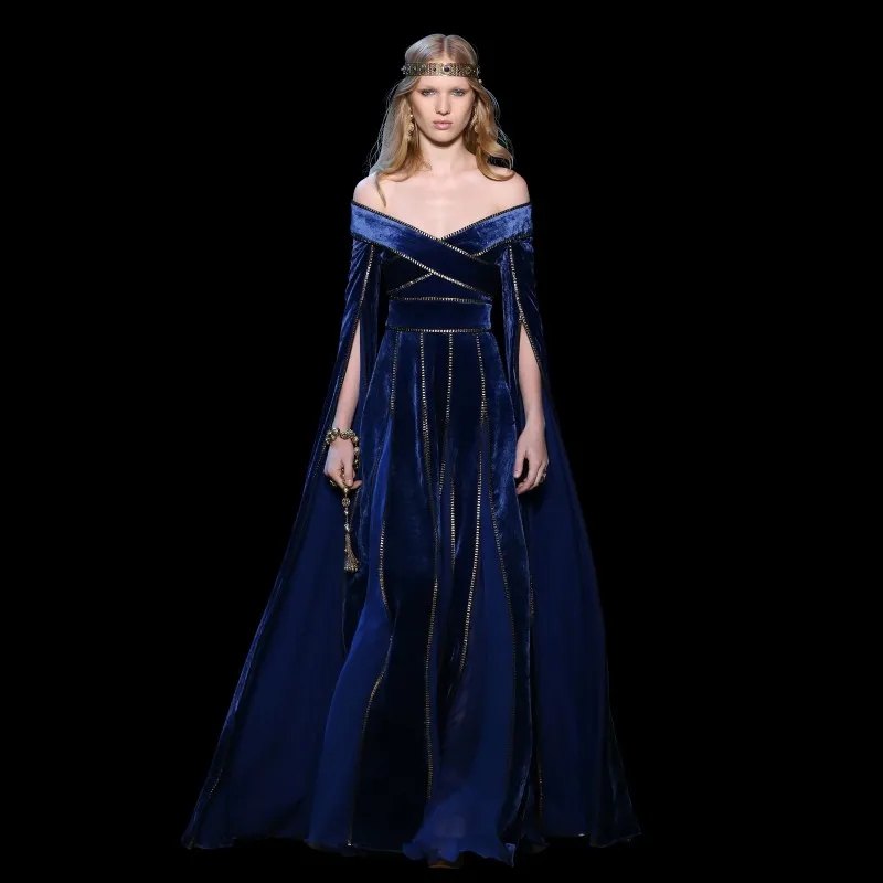 Elie Saab Royal Blue Plus Size Prom Dresses Long Off The Shoulder