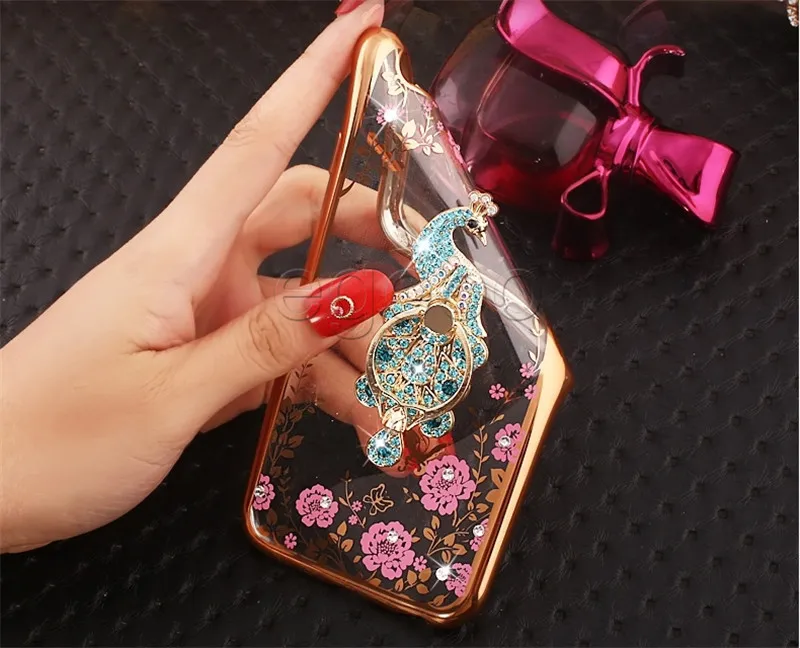 Bling Diamond Ringhalter Handyhülle Flexible weiche TPU-Abdeckung mit Ständer für iPhone 11 Pro Max Xr 8 7 6S Plus Samsung S10 9 8 Note 8 9