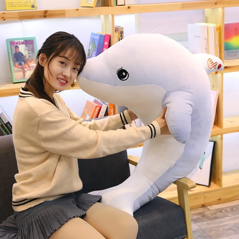 Dorimytrader Kawaii Cartoon Dolphin Pluszowe Zabawki Gigantyczne Wypchane Morskie Zwierzęta Poduszka Dollowa Dla Dziewczyny Dekoracji Prezentowej 51Inch 130 cm DY50514