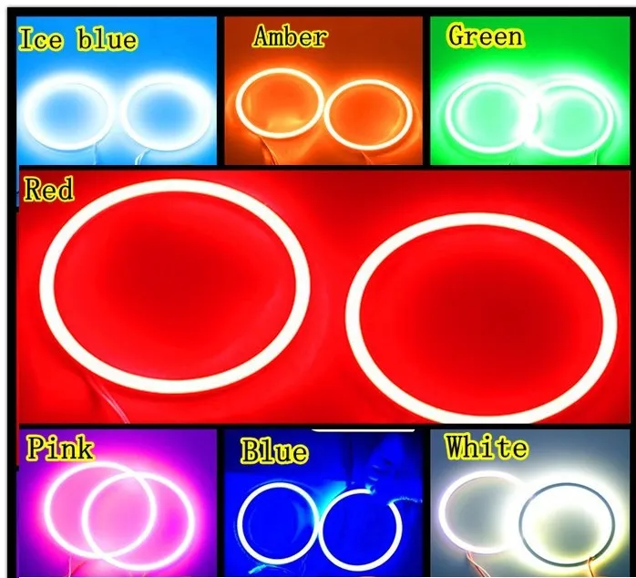 2018 Yeni RGB Renk LED Cob Cob Angel Göz Halkası 60mm 70mm 80mm 90mm 100mm 110mm 120mm uzaktan kumanda aracı stil gündüz çalışması ışık 6124120