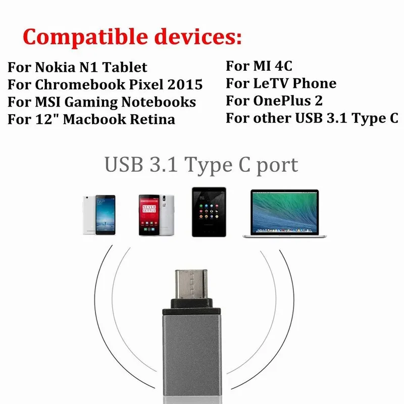 Mini Type C USB 31 OTG Male to USB Converter Typec 30 Adapterkontakt för Xiaomi Redmi Huawei Samsung Meizu LE2687381