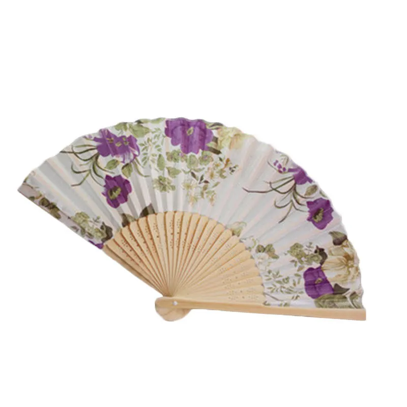 Spersonalizowany Wesele Wentylator Vintage Bambus Folding Hand Held Flower Fan Chiński Dance Party Pocket Gifts Wedding Fan fioletowy