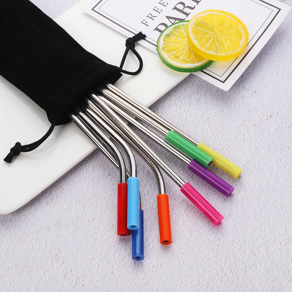 11pcs/set Stainless Steel Straws with Colorful Silicone Case And Cleaning Brush Reusable Juice Drink Drinking Straw For 20&30oz mugs XX