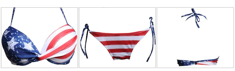 Nuove donne Sexy Bikini Set bandiere americane Stampare Slip a strisce rosse Bra Stars Bra Two Pezzi Swimsuit Independence Day Summer Beachwear.