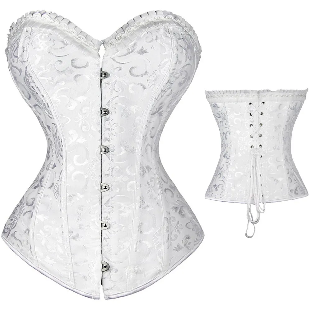 Kvinnors Steampunk Spiral Steel Boned Corset Sexig Jacquard Overbust Corselet och Bustiers Waist Cincher Shapewear Plus Storlek