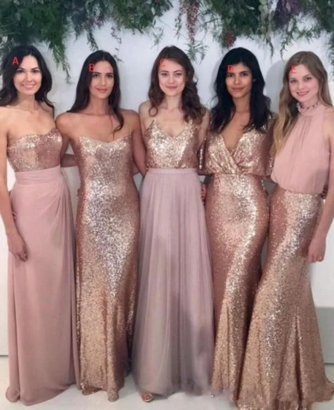 Blush pink sequin bridesmaid dresses outlet