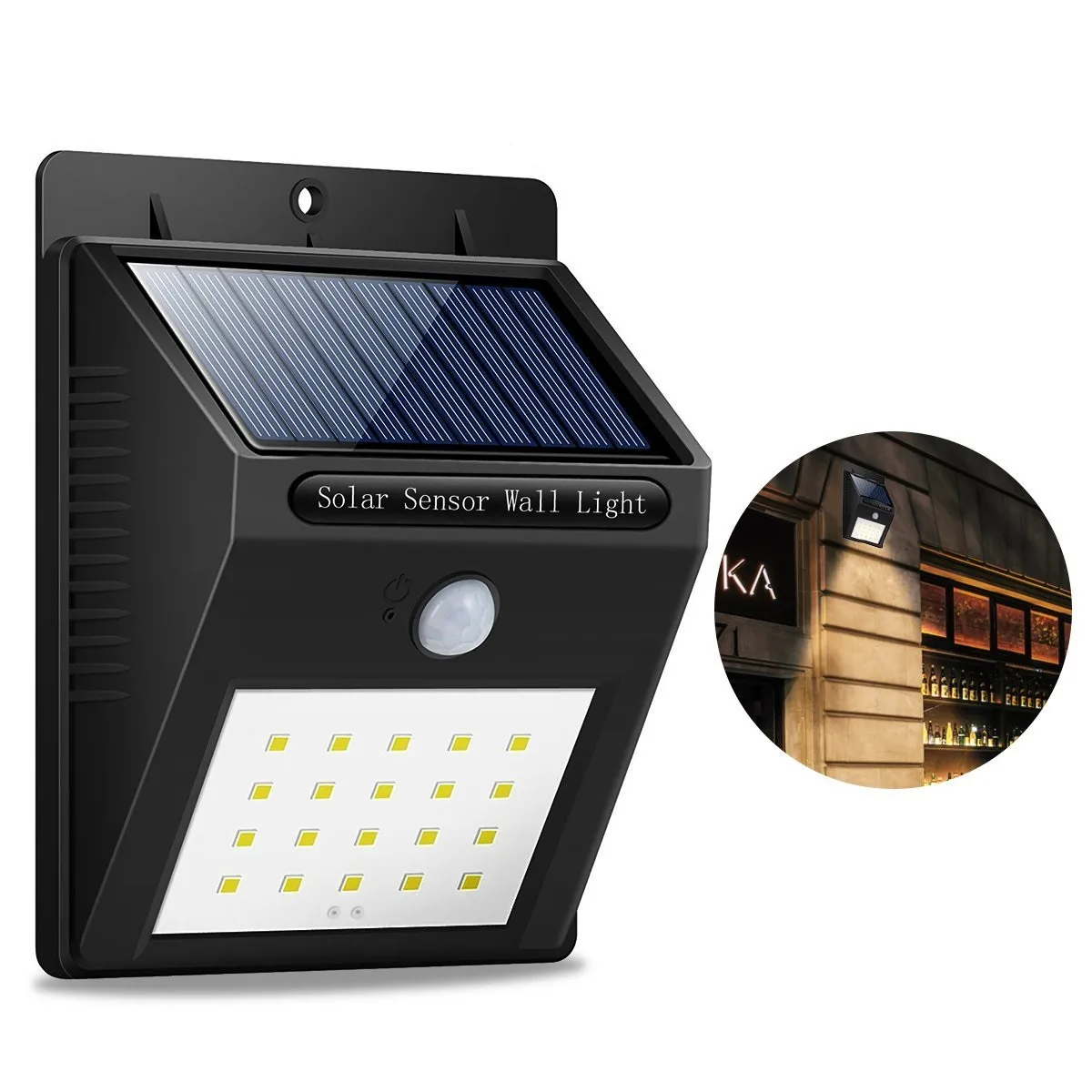 LÁMPARA 20 LED DE PARED EXTERIOR SOLAR SENSOR DE MOVIMIENTO